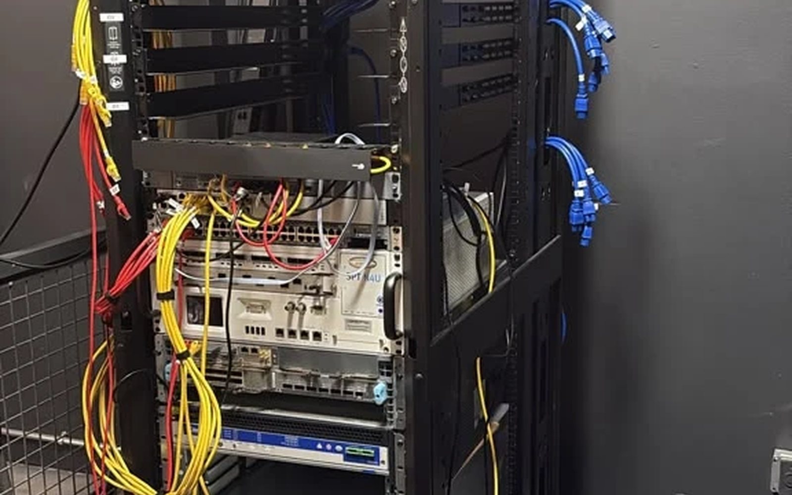 The patch rack on our bench, where warranty and RMA units are tested before dispatch